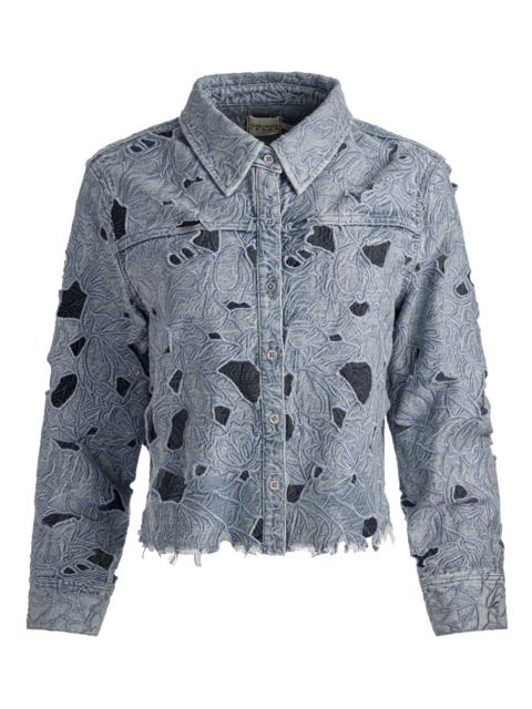 Alice + Olivia FINELY LASER-CUT DENIM SHIRT