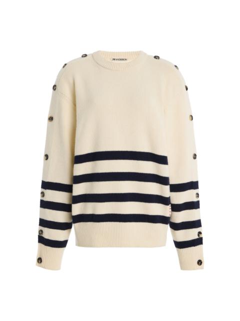JW Anderson Button-Sleeve Breton Wool Sweater ivory