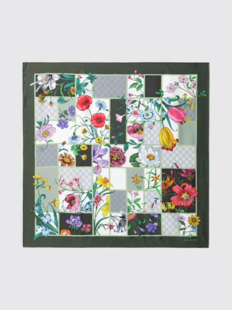 GUCCI Gucci Women Gg Monogram And Floral Motif Silk Twill Scarf Gucci