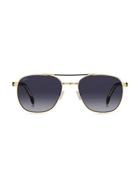 BOSS DOUBLE-BRIDGE SUNGLASSES IN BLACK AND GOLD TONES