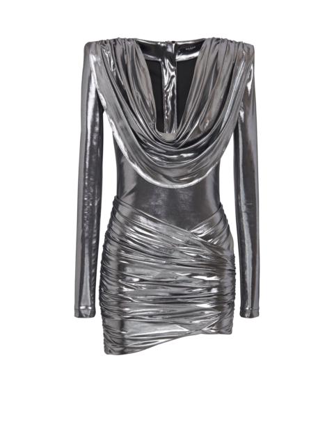 Balmain Short metallic draped dress