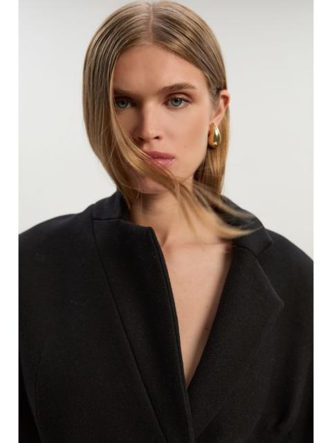 KAREN MILLEN Wool Investment Notch Neck Tailored Maxi Coat