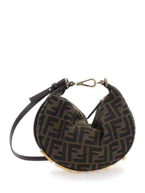 FENDI Fendi Women 'Fendigraphy' Brown Mini Handbag With All-Over Ff Motif And Metal Lettering Logo On The 