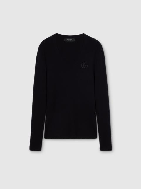 GUCCI Fine cashmere silk top with embroidery