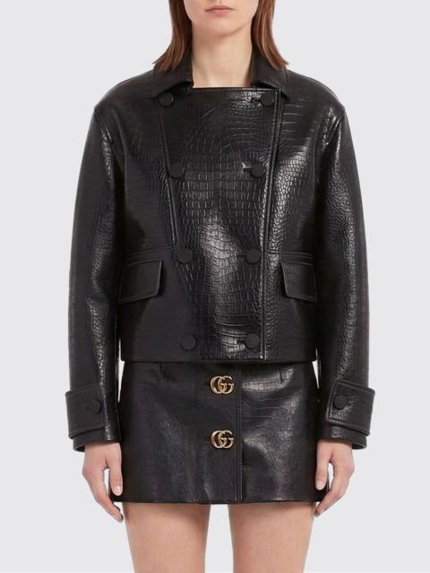 GUCCI Gucci Women Gucci Croc Print Leather Jacket