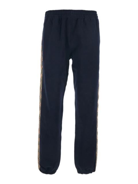 Burberry Burberry Men Blue Trousers With Elastic Waist And Side Bands With Check Motif In Cotton Man
