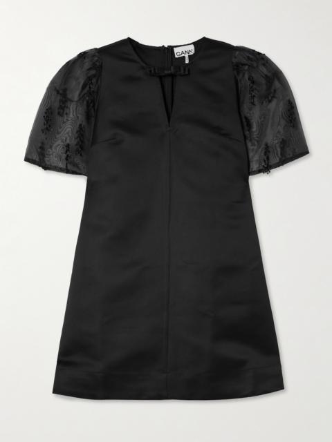 GANNI Embroidered Organza-trimmed Recycled-crepe Mini Dress