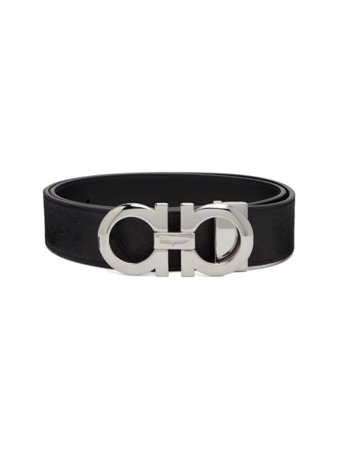 FERRAGAMO Black Adjustable Gancini Reversible Belt