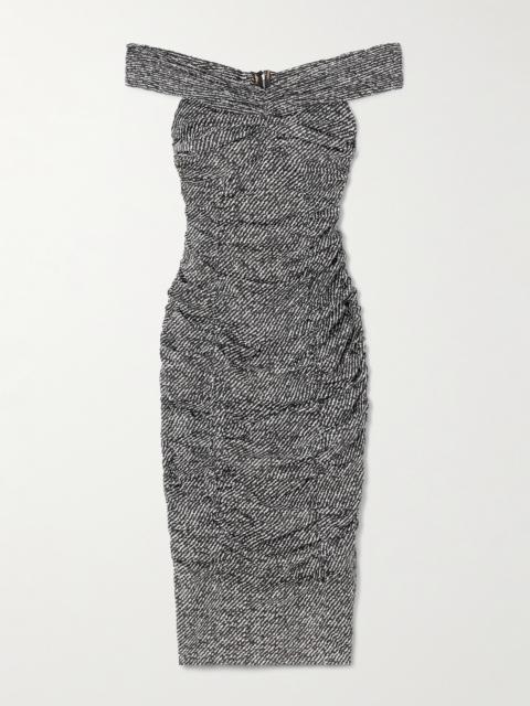 Dolce & Gabbana Off-the-shoulder Gathered Printed Silk-blend Midi Dress