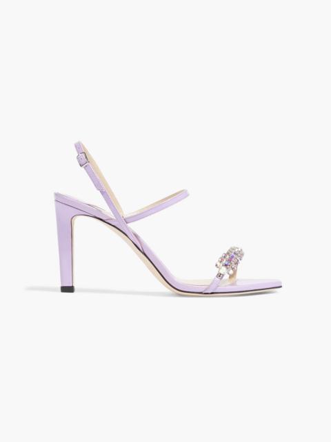 JIMMY CHOO Meira 85 crystal-embellished patent-leather slingback sandals