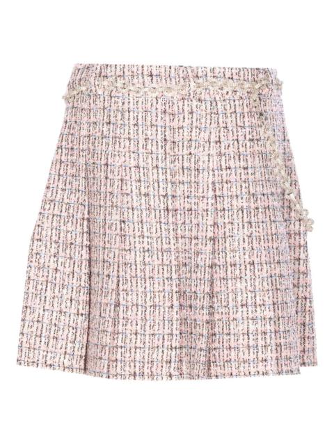 self-portrait Self Portrait Women Pink Boucle Crystal Belt Mini Skirt