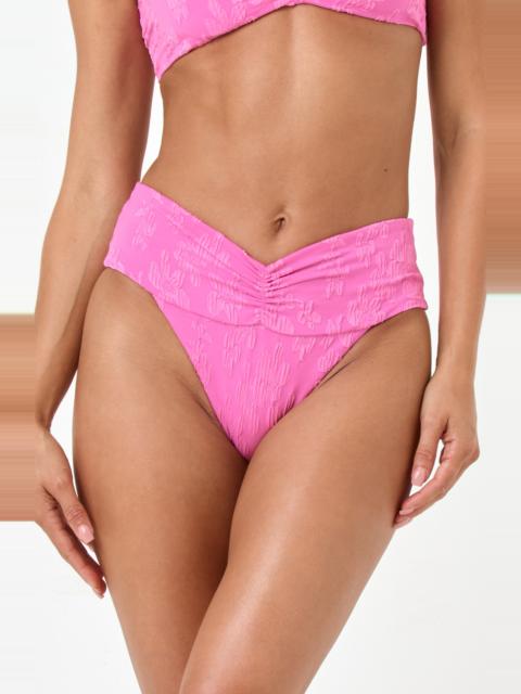 L*SPACE LSPACE Bardot Ruched Jacquard High Waist Bikini Bottoms in Hottest Pink at Nordstrom