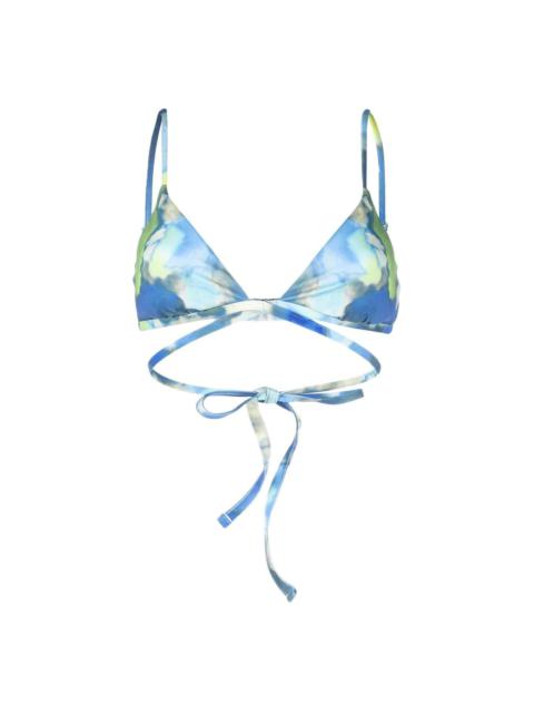watercolour-print triangle bikini top