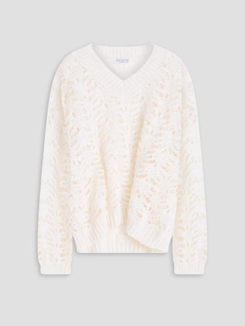 Brunello Cucinelli Sequin-embellished crochet-knit linen-blend sweater