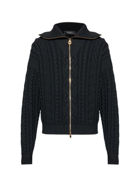VERSACE ZIP-UP CABLE-KNIT CARDIGAN
