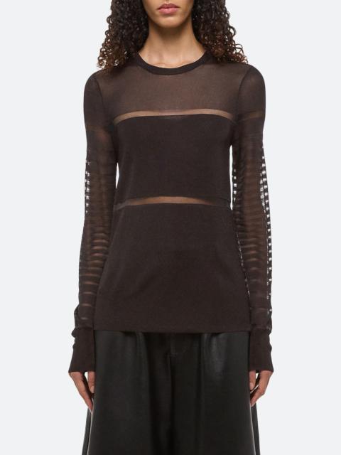 Helmut Lang Helmut Lang Burnout Stripe Sheer Top in Espresso