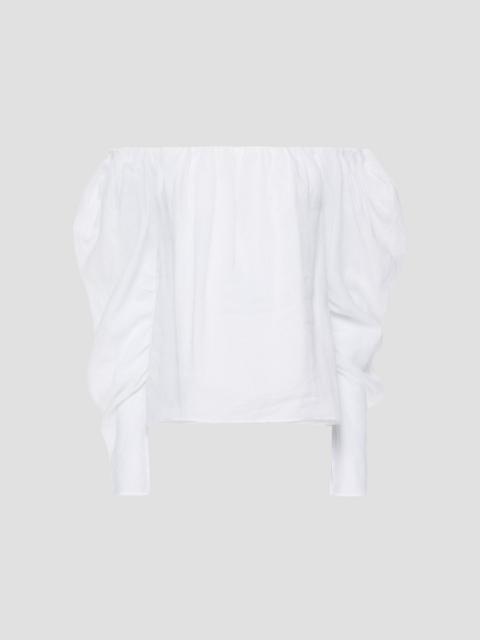 FRAME Off-the-shoulder cropped ramie-mousseline top