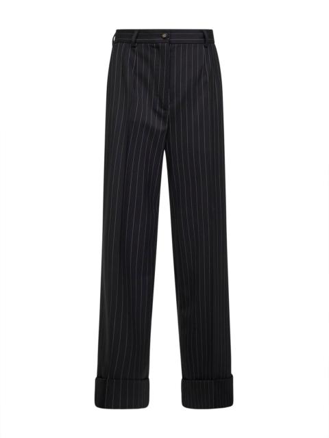 Dolce & Gabbana Dolce & Gabbana Women Black Two-Way Stretch Twill Pinstriped Trousers