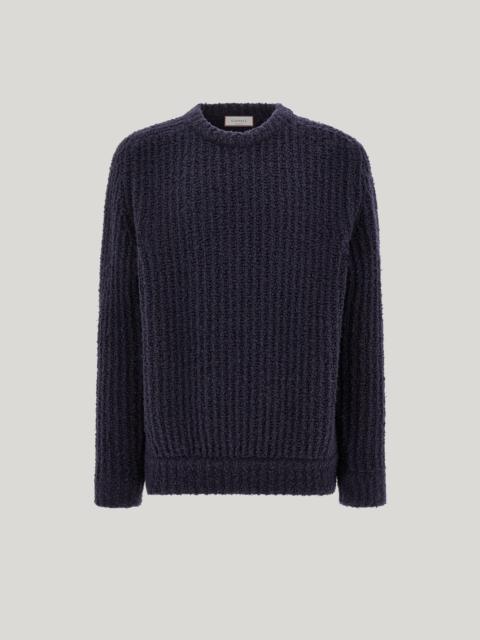 Canali NAVY CREW NECK WITH HAMMER-STYLE SHOULDER IN WOOL AND SILK BOUCLÉ