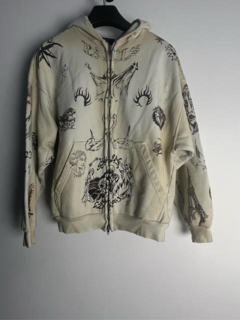 BALENCIAGA Balenciaga Distressed Zip White Mud Hoodie