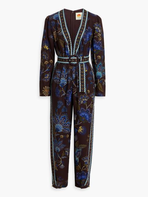 FARM RIO Belted printed cotton and Lyocell-blend canvas jumpsuit