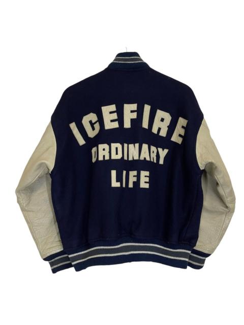 Other Designers Vintage - Ice Fire Ordinary Life Wool / Sleeve Leather Varsity Jacket