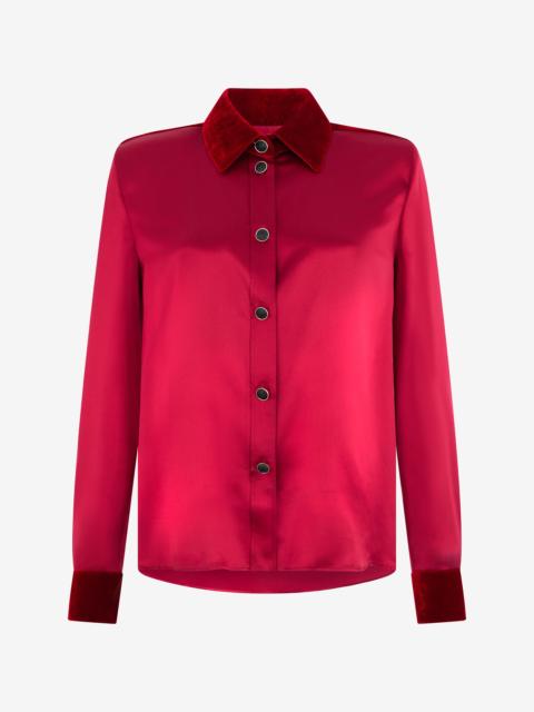 Roberto Cavalli Dark Red Silk Shirt With Velvet Inserts