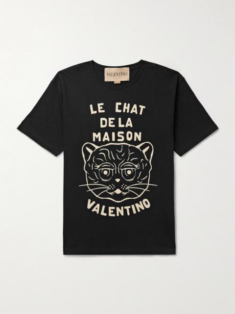Valentino Printed Cotton-Jersey T-Shirt Black