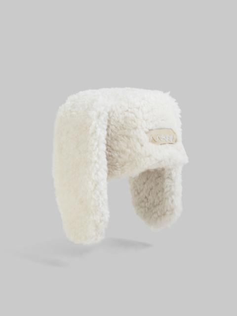 WHITE SHEARLING RABBIT HAT