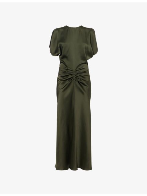 Victoria Beckham Gathered Slim-Fit Woven Midi Dress