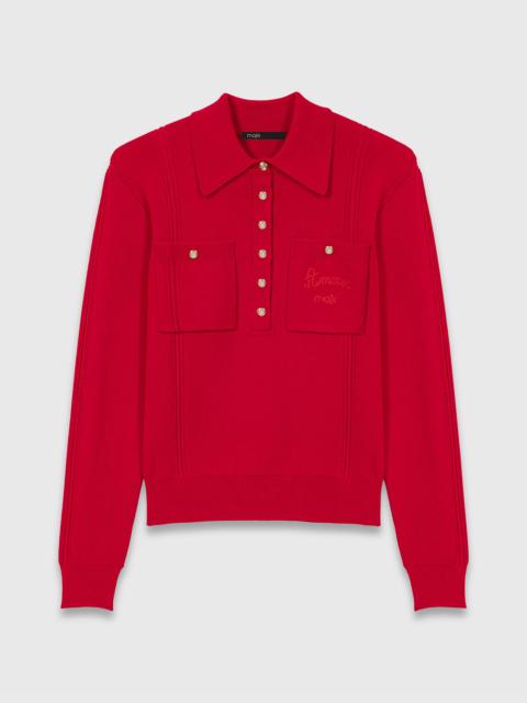 maje Polo collar sweater with embroidery