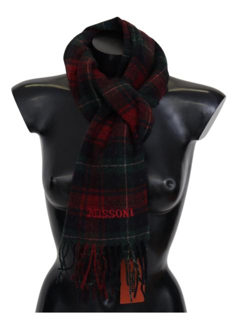 Missoni Missoni Black Red Check Wool Unisex Neck Wrap Fringes Scarf