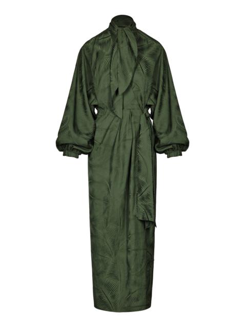 Johanna Ortiz Jacquard Sin Fin Wrap Dress dark green