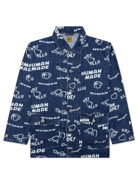 Human Made PRINTED DENIM COVERALL JACKET - INDIGO