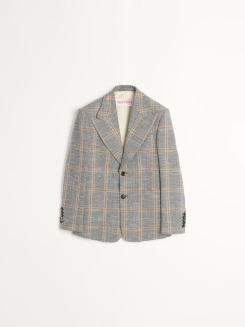 Valentino SINGLE-BREASTED WOOL BLEND JACKET WITH CHECK PATTERN