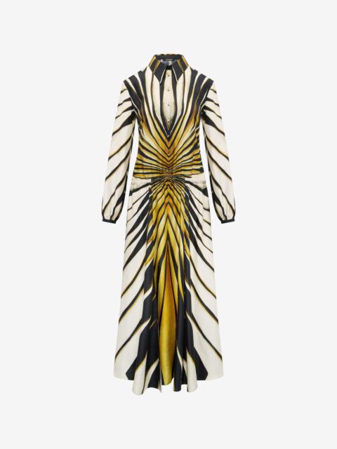 Roberto Cavalli Ray Of Gold Print Silk Midi Dress