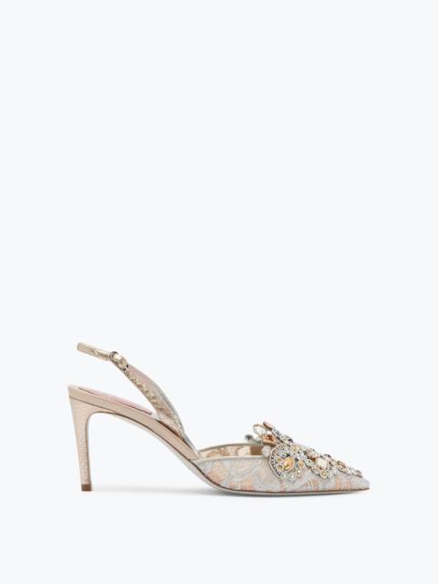 RENE CAOVILLA Jewel Slingbacks In Lace Veneziana