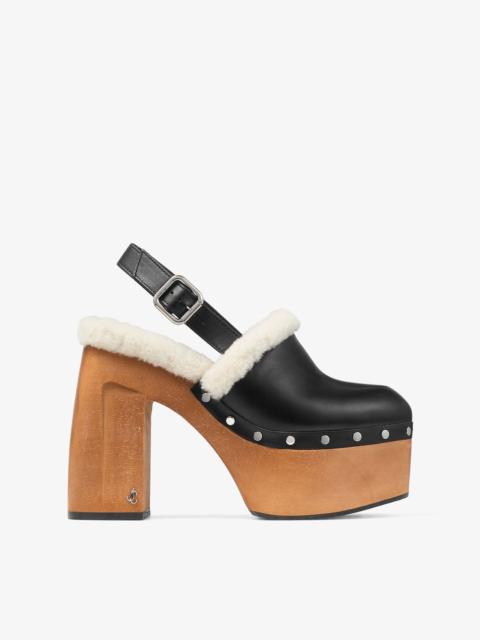 JIMMY CHOO Alida Platform 135
Black Shiny Calf Leather Slingbacks with Shearling