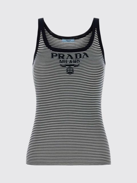 Prada Prada Women Striped Silk Tank Top With Logo Prada