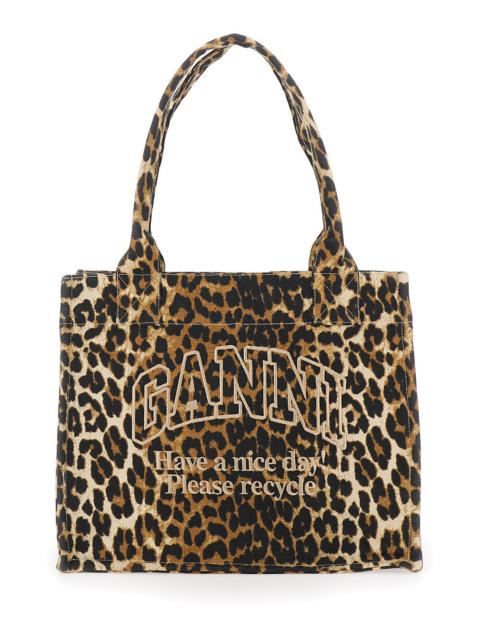 GANNI Ganni Women Brown Tote Bag With Graphic Print On The Front And All-Over Leopard Motif In Cotton Woma