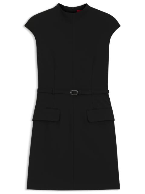 HUGO BELTED MOCK-NECK DRESS WITH SUBTLE SHOULDER PADDING