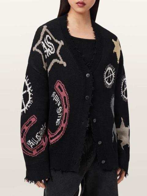 ALLSAINTS AllSaints Hester Western Cotton Jacquard Cardigan in Black at Nordstrom
