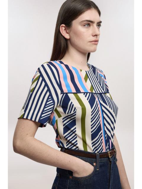 KAREN MILLEN Geo Print Twill Cap Sleeve Woven Top