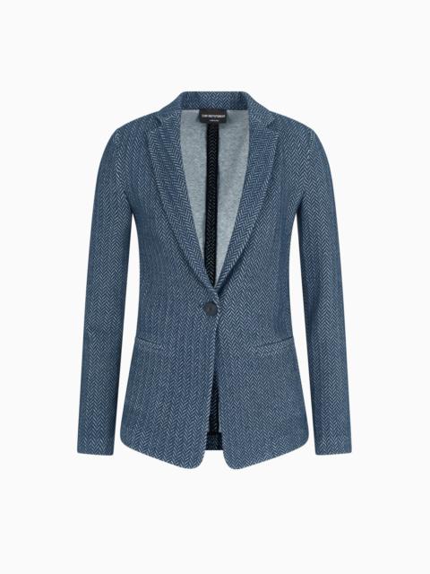 EMPORIO ARMANI SINGLE-BREASTED BLAZER CHEVRON-MOTIF JERSEY