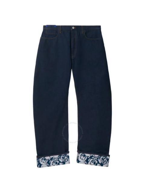 Burberry Logo Patch Cotton Wide Leg Cotton Jeans