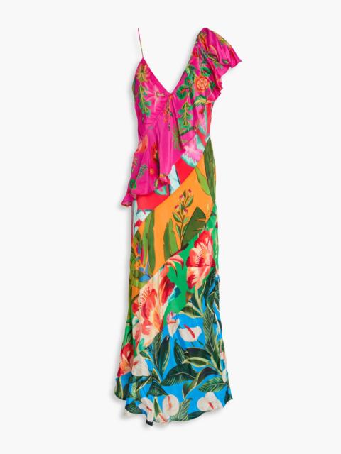 FARM RIO Ruffled floral-print crepe de chine midi dress