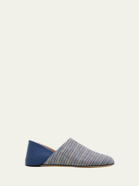 JW Anderson Babouche Collapsible-Heel Leather and Striped Linen Flats