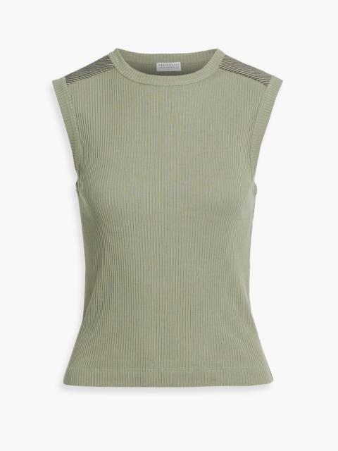 Brunello Cucinelli Bead-embellished ribbed cotton top