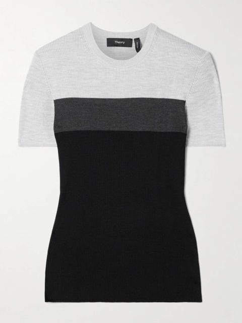 Color-block ribbed silk T-shirt Black