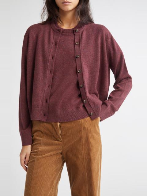 Johnstons of Elgin Johnstons of Elgin Classic Cashmere Crewneck Cardigan in Damson at Nordstrom